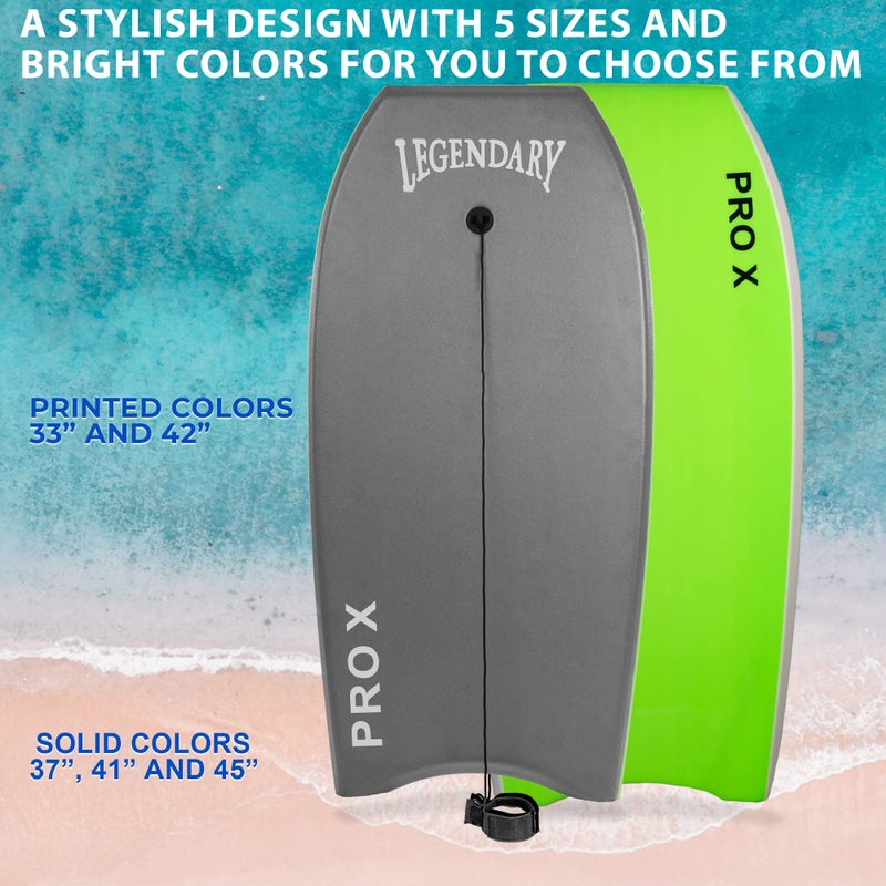 GYN Trade Bodyboard for Beach with Hard Slick Bottom, Boogie Boards for Kids & Adults, Legendary Pro X Heat Sealed with EPS Core, Leash (37'', Orange/Green) - Image 5